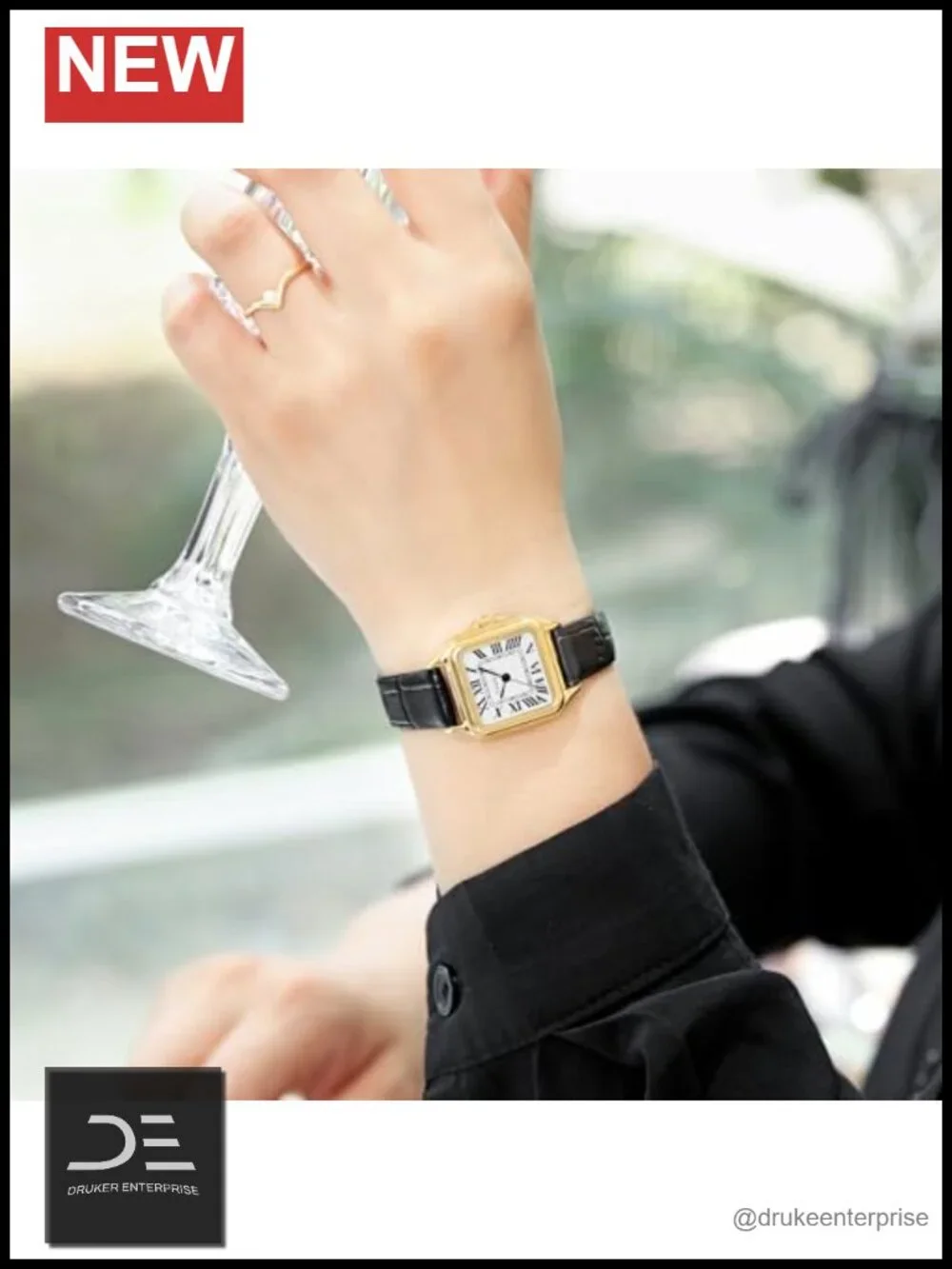 Square Roman Numeral Dress Watch with Stainless Steel Band